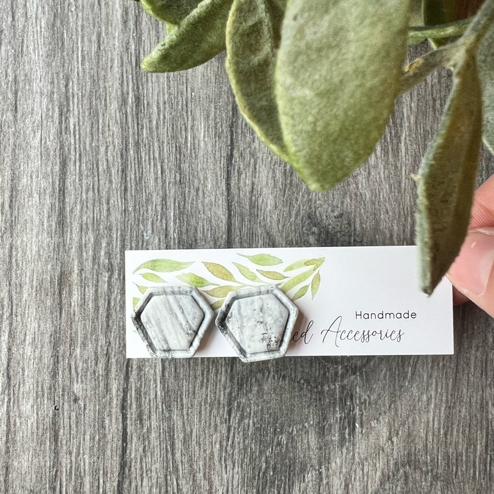 #105 Handmade- Gray and White Geometric Stud